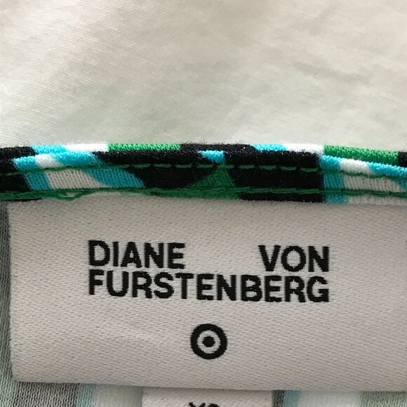 Diane Von Furstenberg Target Wrap Dress Women XS Green Geometric Tie Waist 18081 - Picture 3 of 12